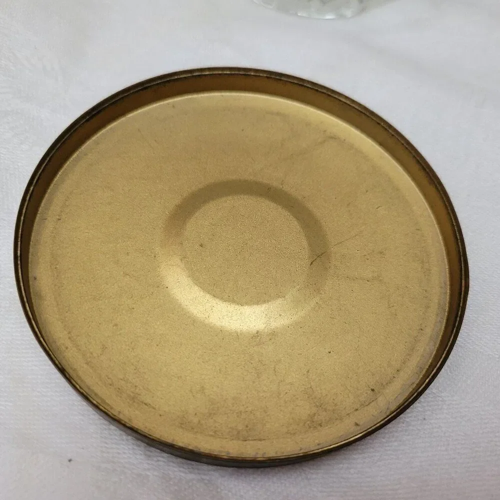 Powder Jar glass w/lid Art Deco MCM brass bronze antique raised vintage EUC